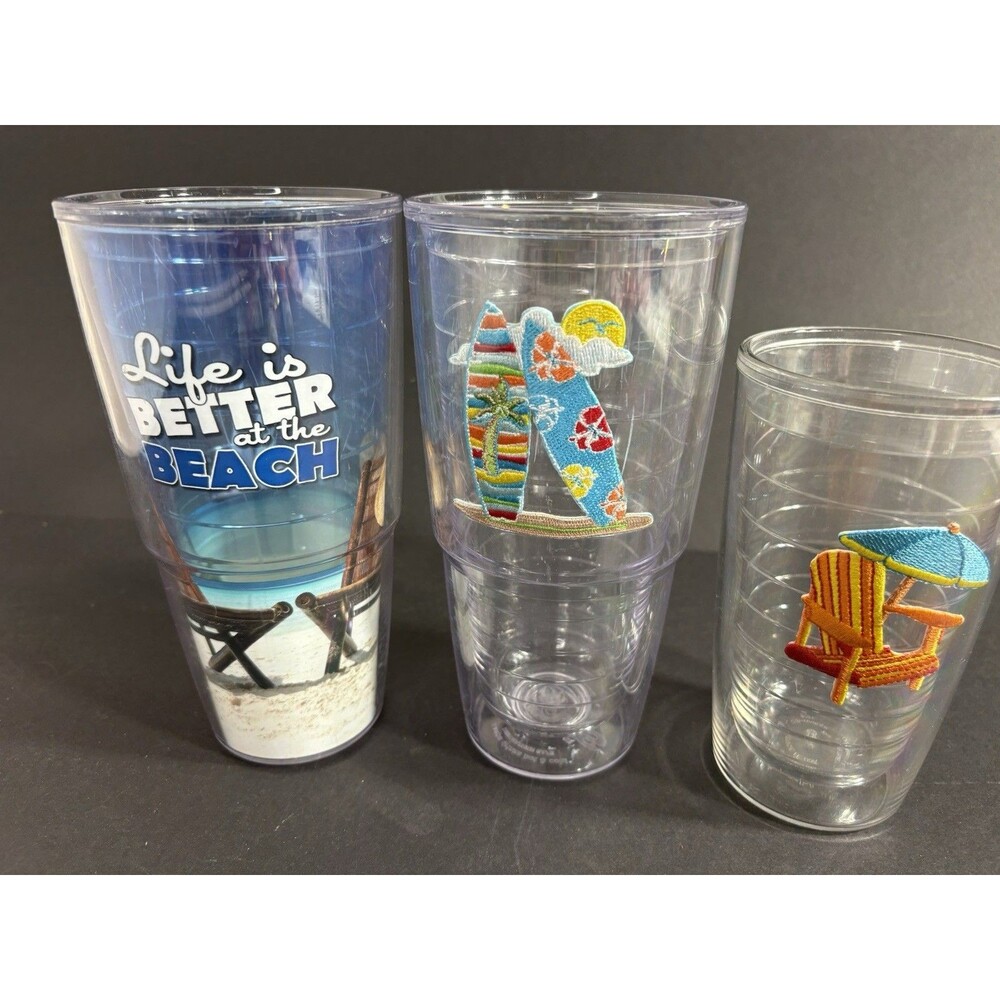 Set of 2 Tervis 24oz 16oz Cups Beach Chair Theme Cups Made in America